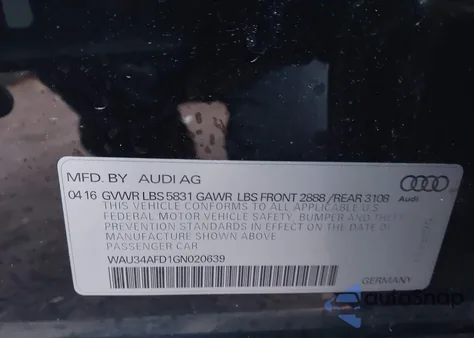 2016 Audi A8 L 3.0T z USA, uszkodzony, nr VIN WAU34AFD1GN020639